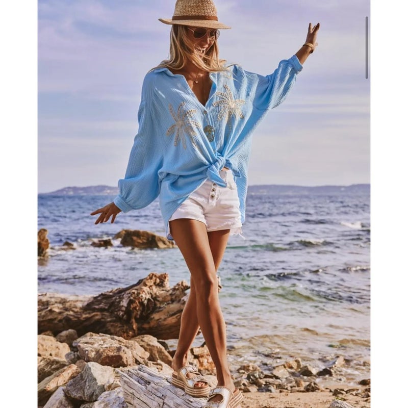 Puuvillapaitis PALMU sininen