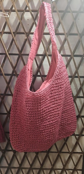 Beach BAG PINK Rantakassi , punottu PINKKi