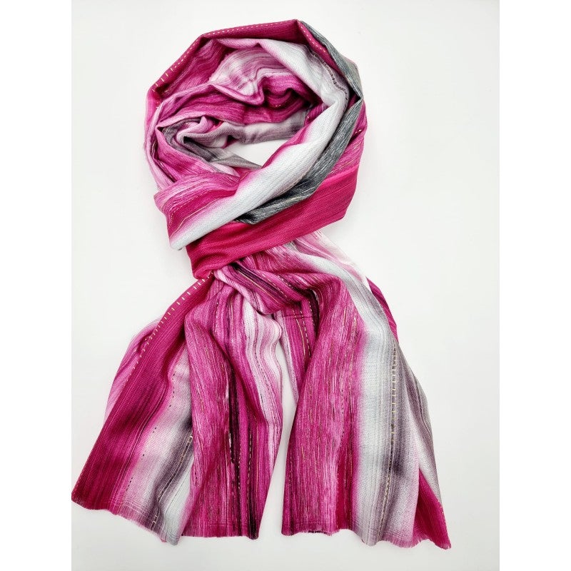 Huivi , pinkki roosa valkoinen harmaa raita kultaa