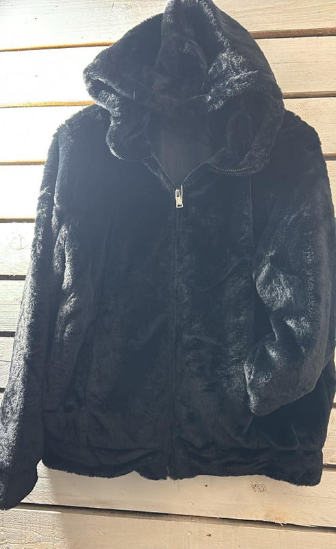 Karvatakki hupulla, ,musta